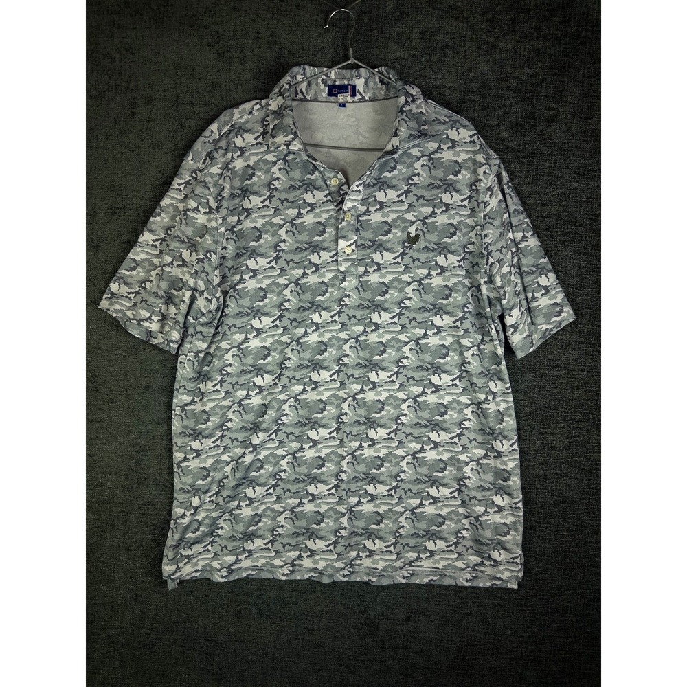 Stitch Polo Shirt Mens L Camo Allover Print Golf Course Logo Short Sleeve
